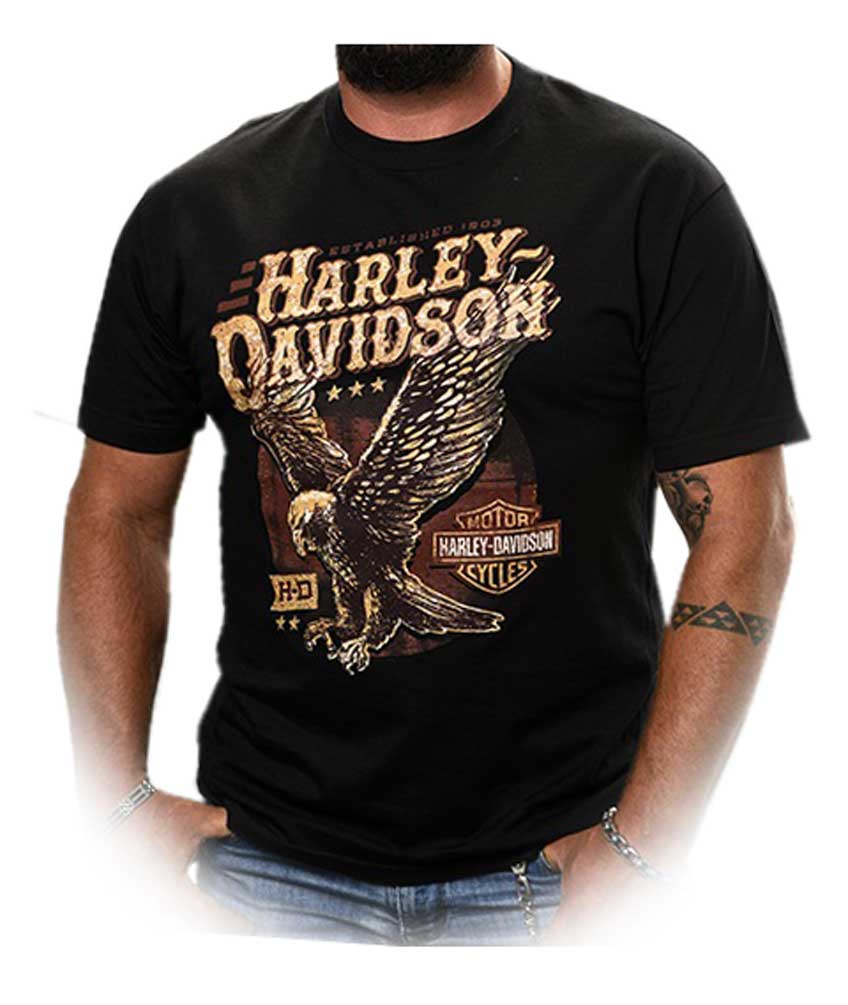 Harley-Davidson Men's Landed Up-Wing Eagle Short Sleeve T-Shirt, Solid Black - Wisconsin Harley-Davidson