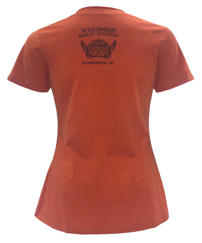 Harley-Davidson Free Shipping - Harley-Davidson Women's Embellished Topaz Sunset Notched V-Neck Tee, Orange - Free Shipping on many products plus Orders Over $99