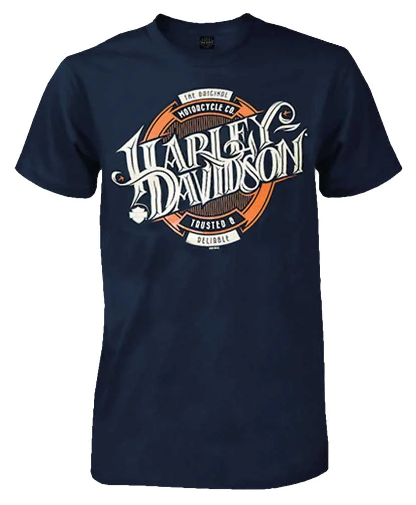 Harley-Davidson Men's Beer Label H-D Script Short Sleeve T-Shirt, Navy Blue - Wisconsin Harley-Davidson
