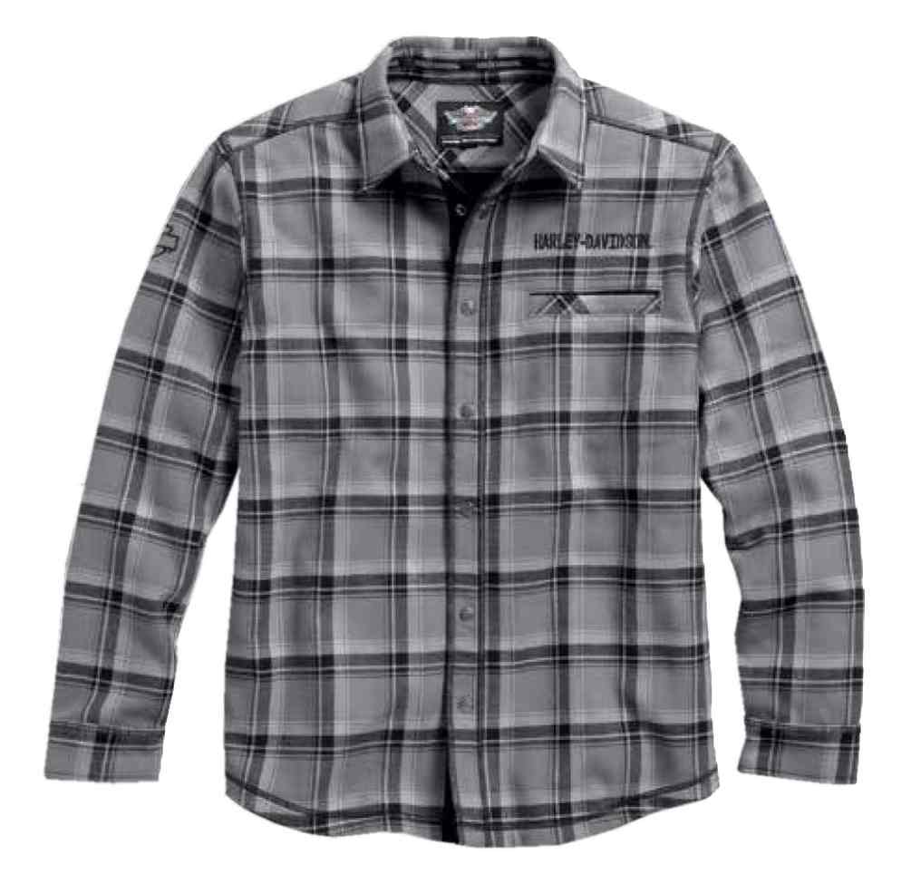 HarleyDavidson® Men's Plaid Flannel Long Sleeve Over Shirt, Gray 96456
