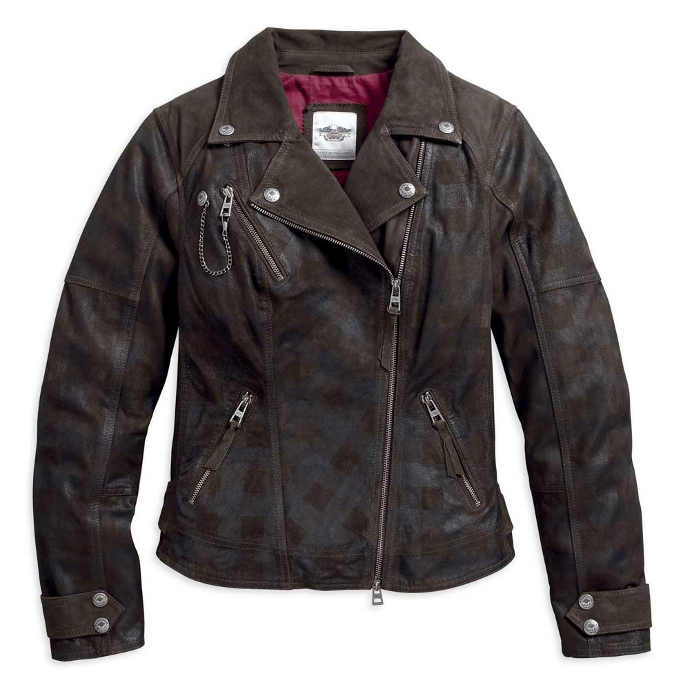 Harley-Davidson Women's Haunt Plaid Leather Biker Jacket, Dark Gray 97164-17VW - Wisconsin Harley-Davidson