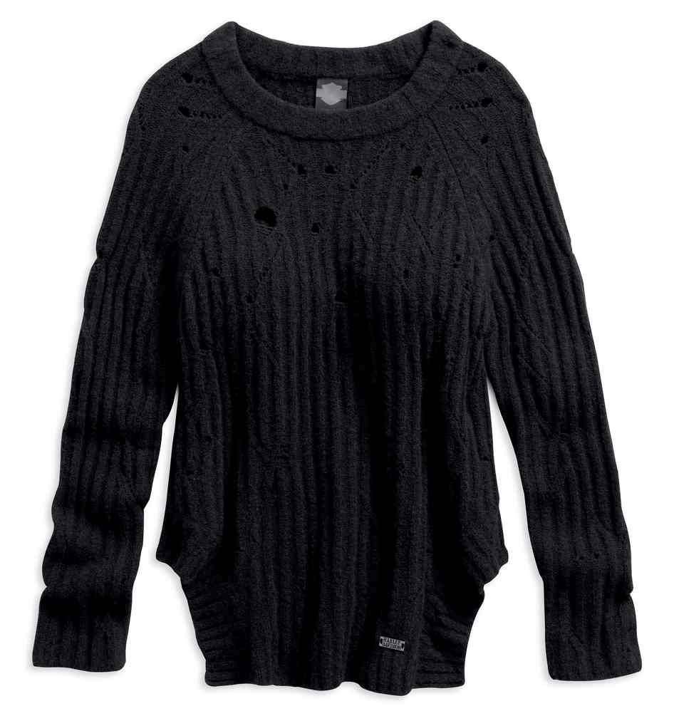 Harley-Davidson Women's Destroyed Cut-Out Sides Sweater, Black 96127-17VW - Wisconsin Harley-Davidson