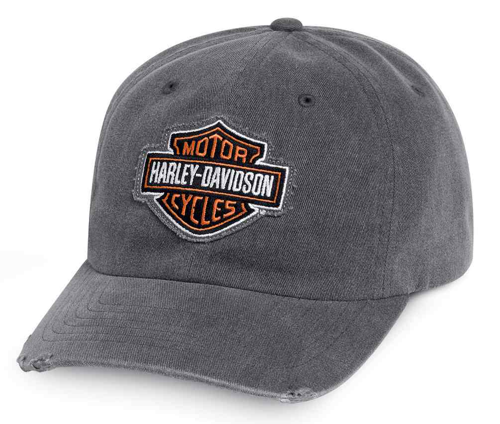 Harley-Davidson Men's Bar & Shield Frayed Logo Baseball Cap, Gray 99412-16VM - Wisconsin Harley-Davidson