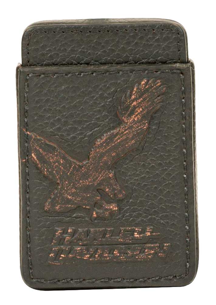 Harley-Davidson Mens Vintage Eagle Slider Card Case Leather Wallet EV4371L-BLACK - Wisconsin Harley-Davidson