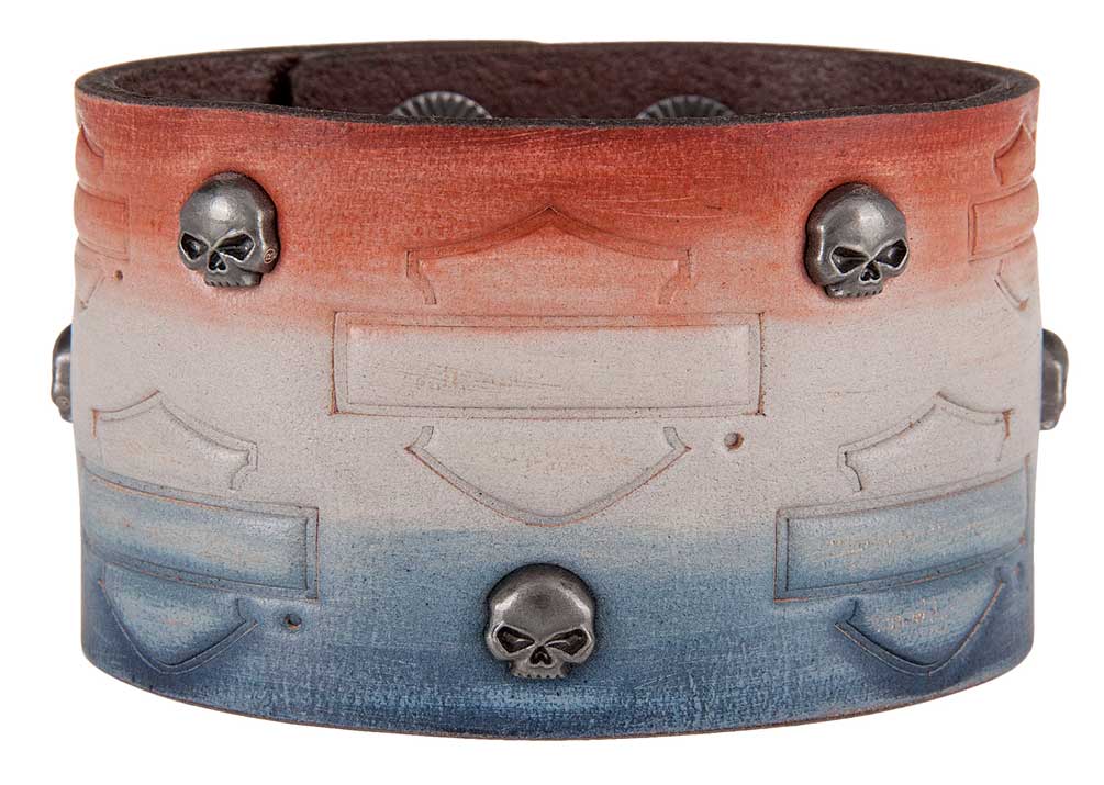Harley-Davidson Women's Glory Gal RWB Bar & Shield Leather Cuff HDWCU11239-MLT - Wisconsin Harley-Davidson