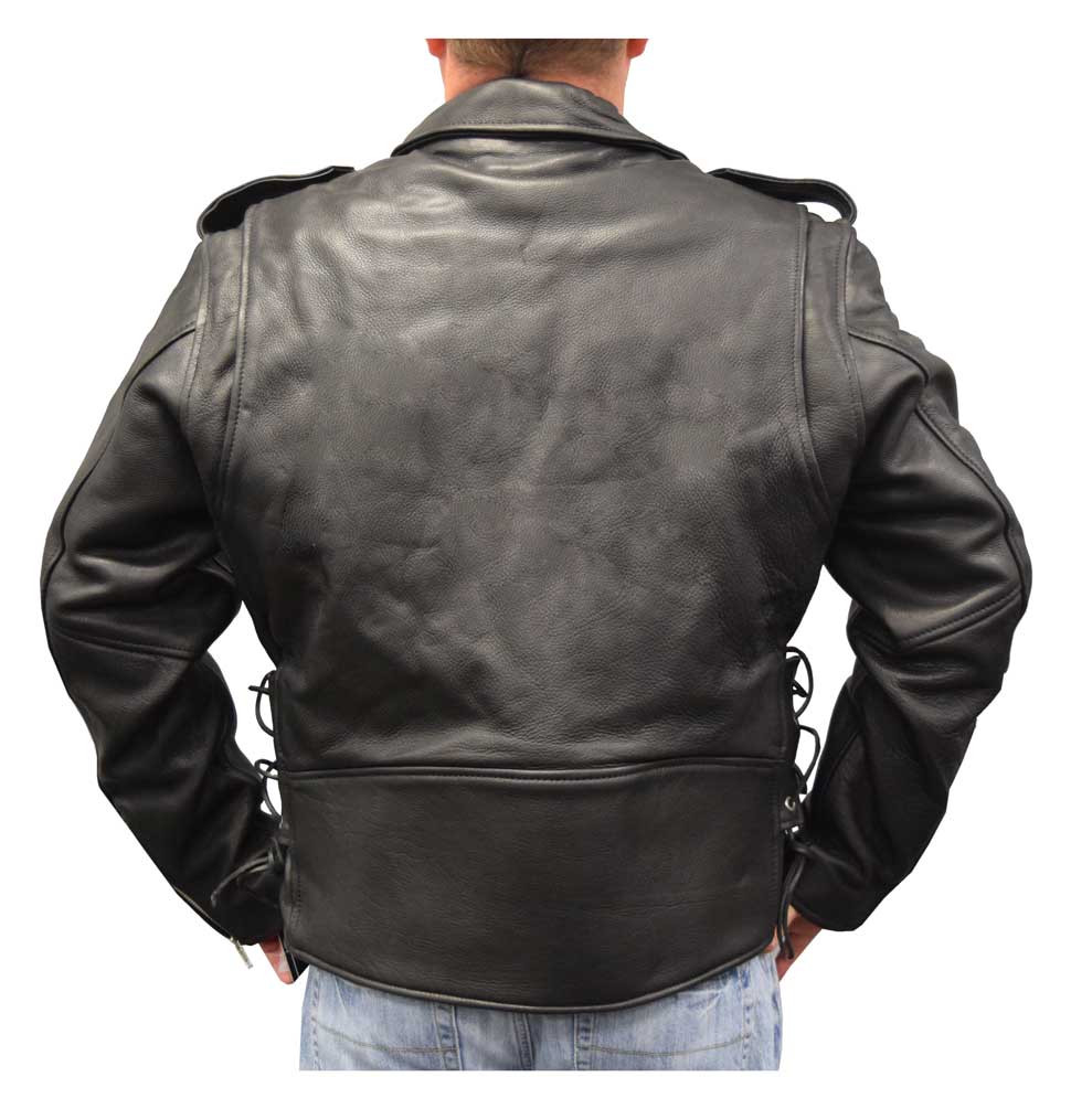Redline Men's Classic Biker Style Side Lace Leather Motorcycle Jacket M-800 - No Hassle Returns at Wisconsin Harley