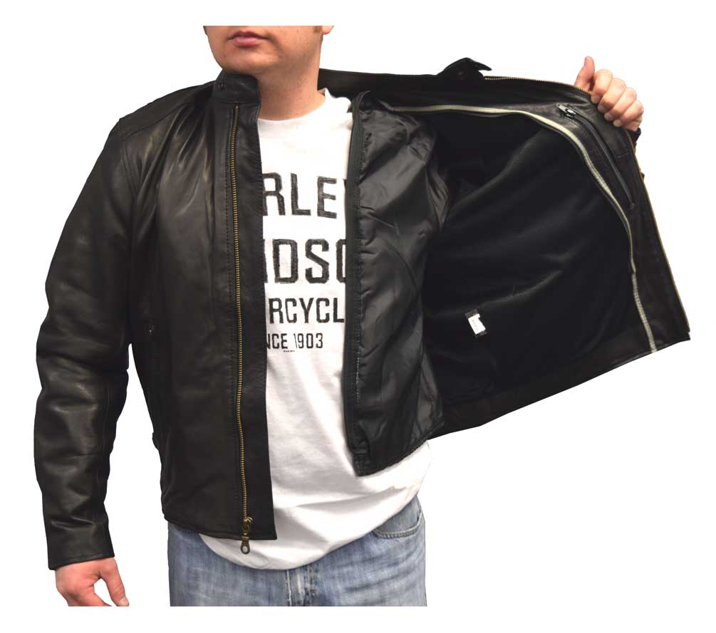 Redline Men's Distressed Leather Touring Motorcycle Jacket w/ Liner, Black M-600 - No Hassle Returns at Wisconsin Harley