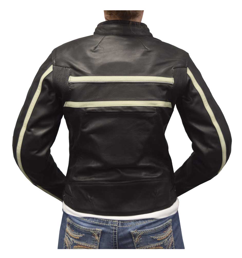 Redline Women's Naked Goat Skin Striped Racing Jacket, Black