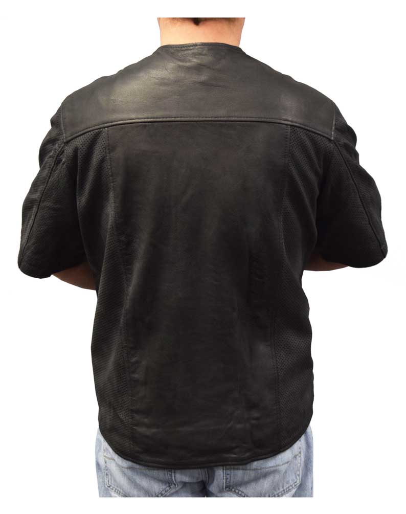 Redline Men's Perforated Soft Goat Skin Leather Short Sleeve Snap