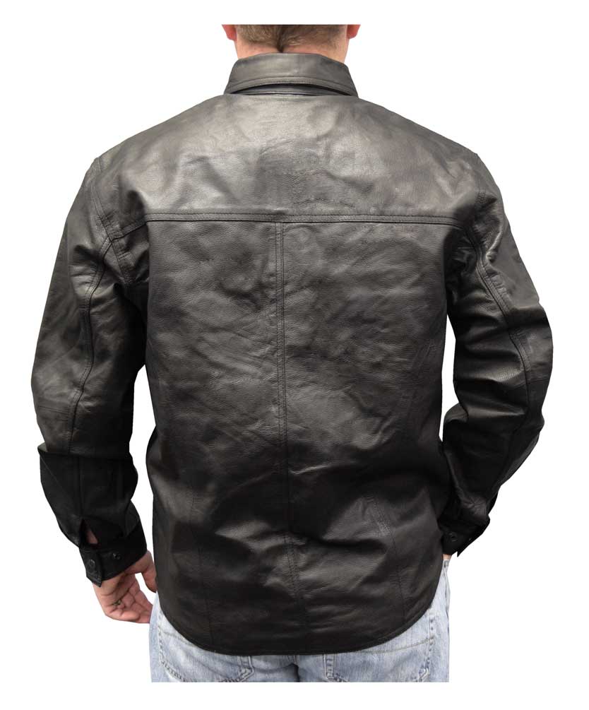 Redline Men's Lightweight Snap Down Collar Leather Riding Shirt