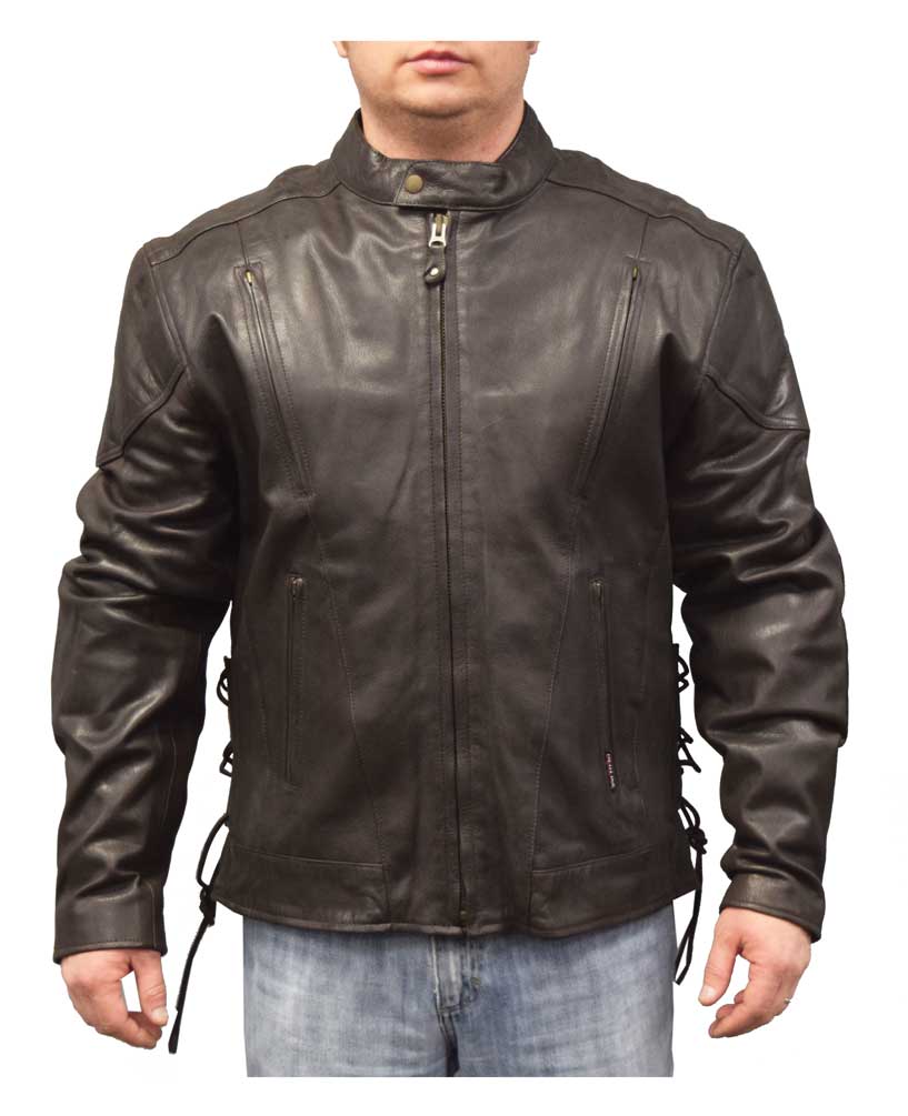 Redline Men's Leather Touring Side-Lace Motorcycle Jacket, Brown M