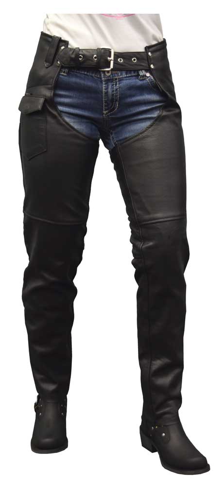 Redline Women's Classic Cut Goat Leather Motorcycle Chap Pant, Black L-3800 - Wisconsin Harley-Davidson