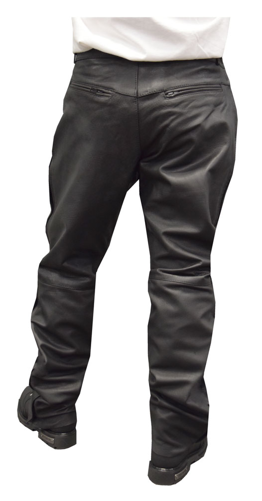 Redline Men's Black Side Angle Zip Pockets Leather Motorcycle