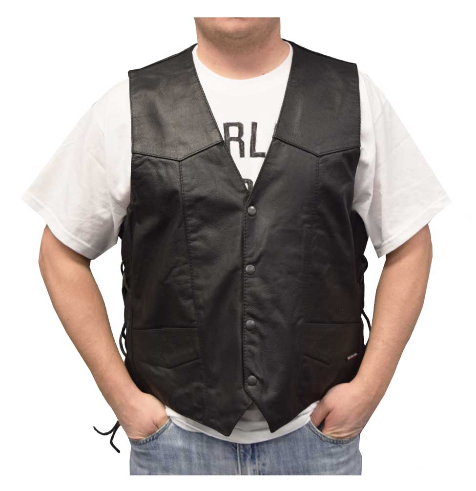 Redline Leather Men's Buffalo Milled Leather Motorcycle Vest, Black M-125 - Wisconsin Harley-Davidson