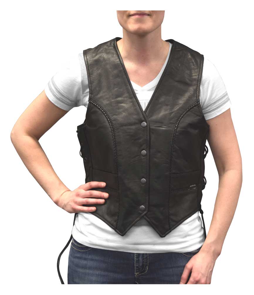 Redline Leather Women's Side Lace Goat Leather Motorcycle Vest