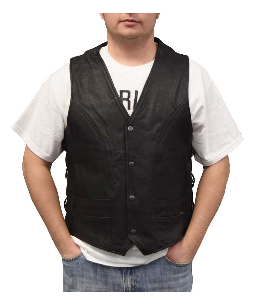 Redline Leather Men's Leather Side Laces Motorcycle Riding Vest, Black M-2200 - Wisconsin Harley-Davidson
