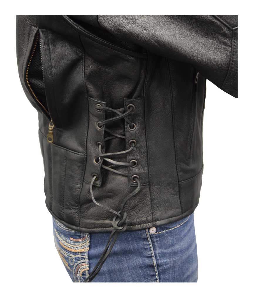 Redline Women's Midweight Goat Leather Quilted Waist Affect Jacket, Black L-3100 - No Hassle Returns at Wisconsin Harley