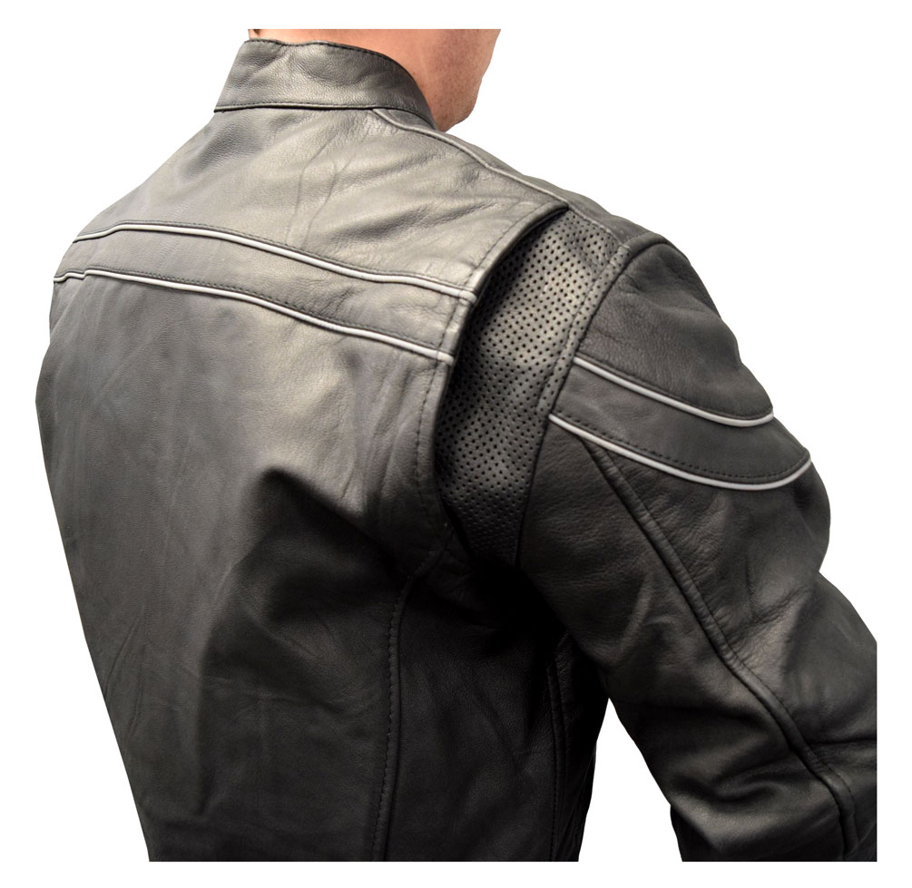 Redline Men's Reflective Piping Zip Front Leather Motorcycle Jacket, Black M-88 - Largest Selection of Harley-Davidson Products