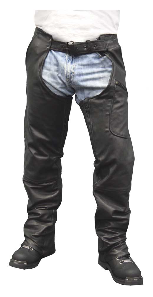 Redline Mens Goat Skin Leather Motorcycle Chaps w/ Snap-Out Gator Liner M-1700GS - Wisconsin Harley-Davidson