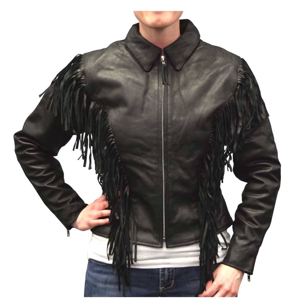 Redline Women's Mid-Weight Fringe Goat Leather Motorcycle Jacket, Black L-3225 - Wisconsin Harley-Davidson