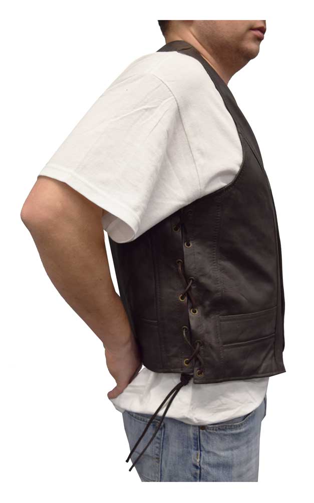 Redline Leather Men's Naked Leather Motorcycle Riding Vest, Brown M-2200SD-BROWN - No Hassle Returns at Wisconsin Harley