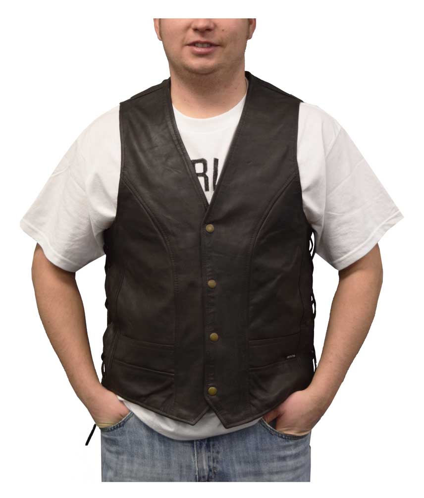 Redline Leather Men's Naked Leather Motorcycle Riding Vest, Brown M-2200SD-BROWN - Wisconsin Harley-Davidson