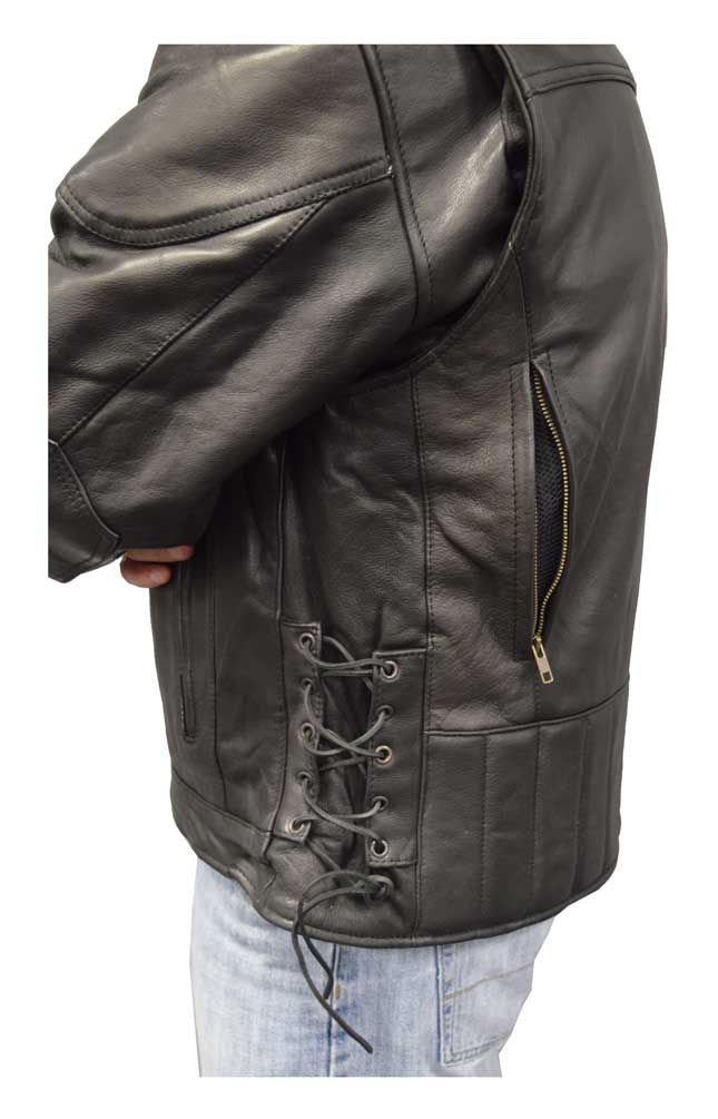 Redline Men's Cow Leather Touring Side-Lace Motorcycle Jacket, Black M-400 - No Hassle Returns at Wisconsin Harley