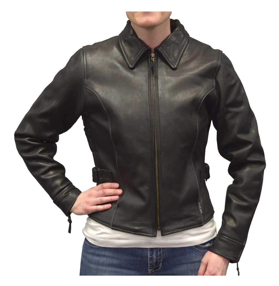 Redline Women's Goat Leather Black Reflective Piping Motorcycle Jacket L-3250BR - Wisconsin Harley-Davidson