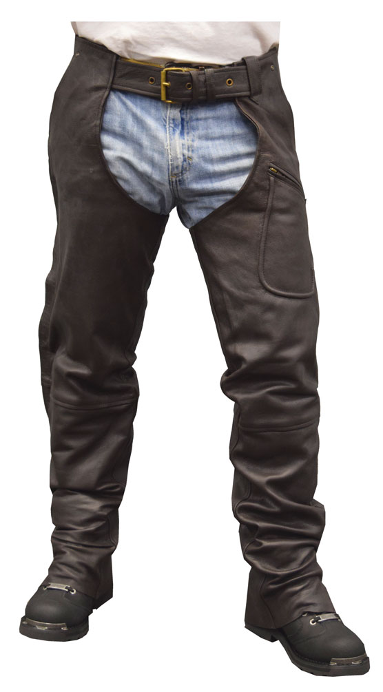 Redline Men's Classic Premium Goat Skin Leather Motorcycle Chaps M-1710-BROWN - Wisconsin Harley-Davidson