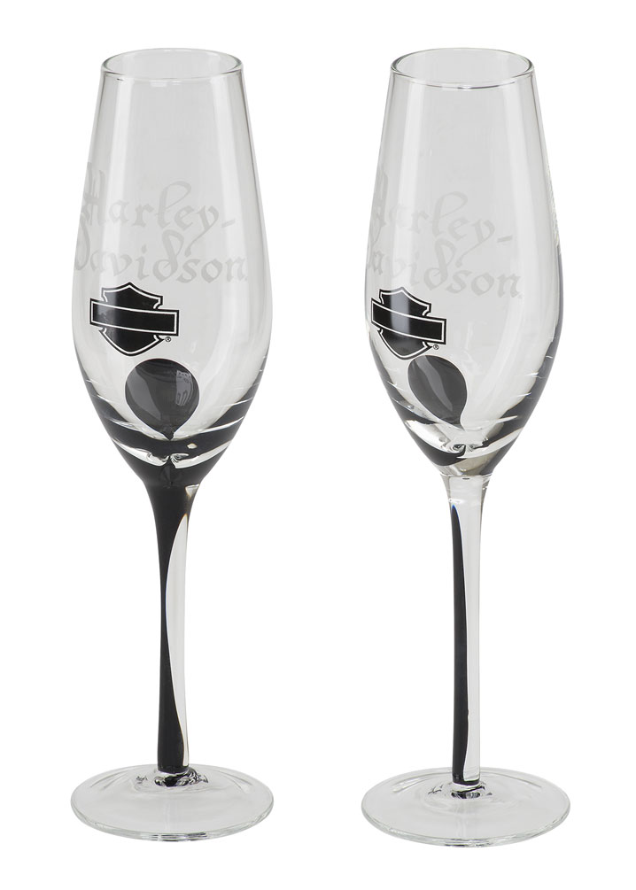 Harley-Davidson Silhouette Bar & Shield Champagne Flute Set, 8 oz. HDL-18768 - Wisconsin Harley-Davidson