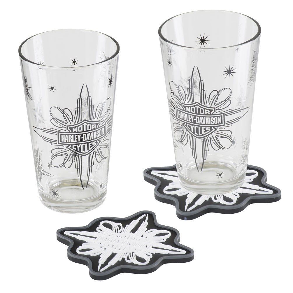 Harley-Davidson Celebrate Pint Glass Set, Two Glasses w/ Coasters HDL-18772 - Wisconsin Harley-Davidson