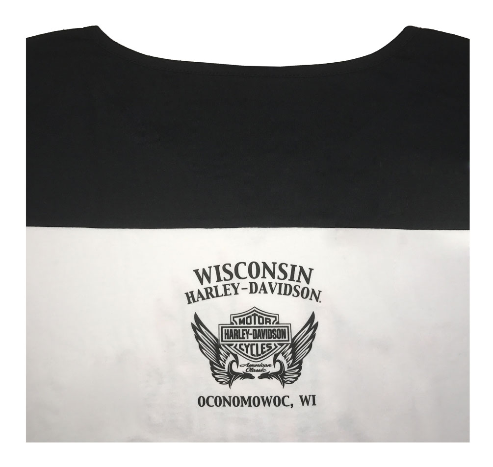 Harley-Davidson Free Shipping - Harley-Davidson Women's Hooligan Loop Button Short Sleeve Tee, White & Black - Free Shipping on many products plus Orders Over $99