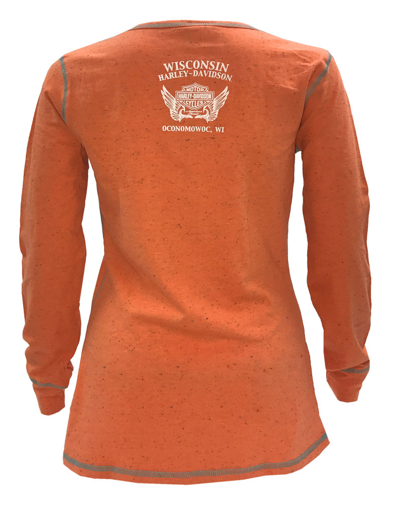 Harley-Davidson Free Shipping - Harley-Davidson Women's Eagle Deep V-Neck Long Sleeve Shirt, Clementine - Free Shipping on many products plus Orders Over $99