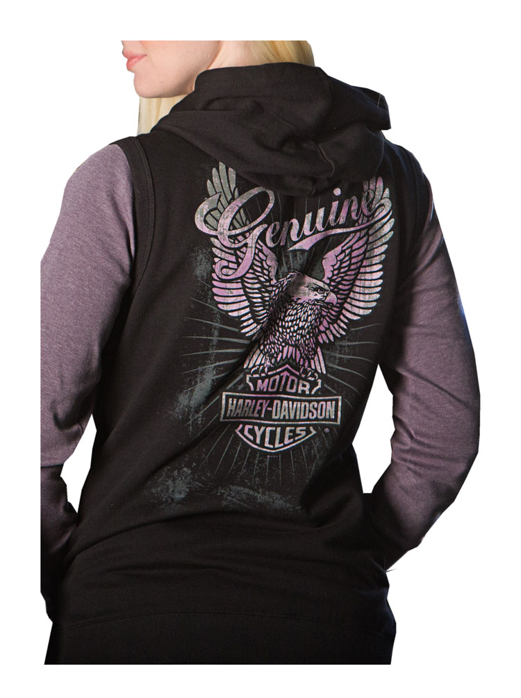Harley-Davidson Free Shipping - Harley-Davidson Women's Genuine Eagle Sleeveless Full-Zip Hoodie, Black - Free Shipping on many products plus Orders Over $99