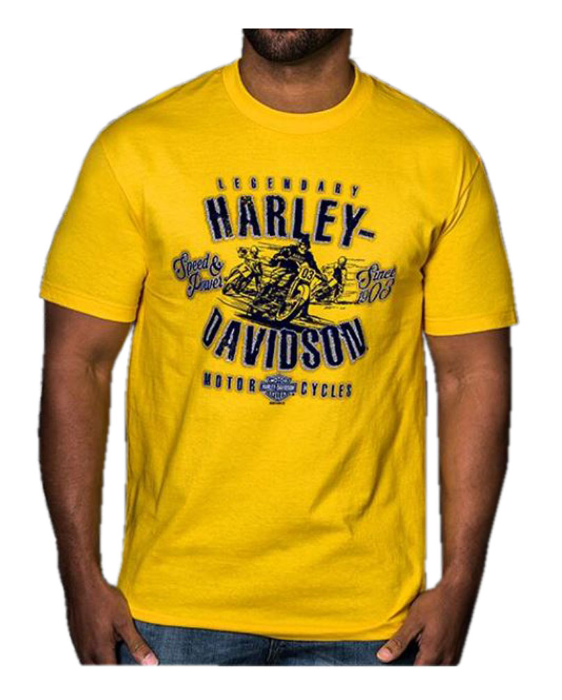 Harley-Davidson Men's Retro Racer Short Sleeve Crew Neck T-Shirt, Yellow - Wisconsin Harley-Davidson