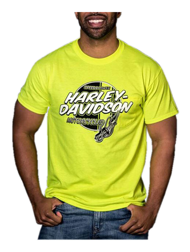 Harley-Davidson Men's Ignite Chest Pocket Short Sleeve T-Shirt, Safety Green - Wisconsin Harley-Davidson
