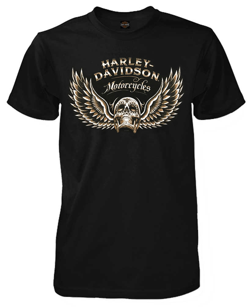 Harley-Davidson Men's Winged Sugar Skull Short Sleeve T-Shirt, Solid Black - Wisconsin Harley-Davidson