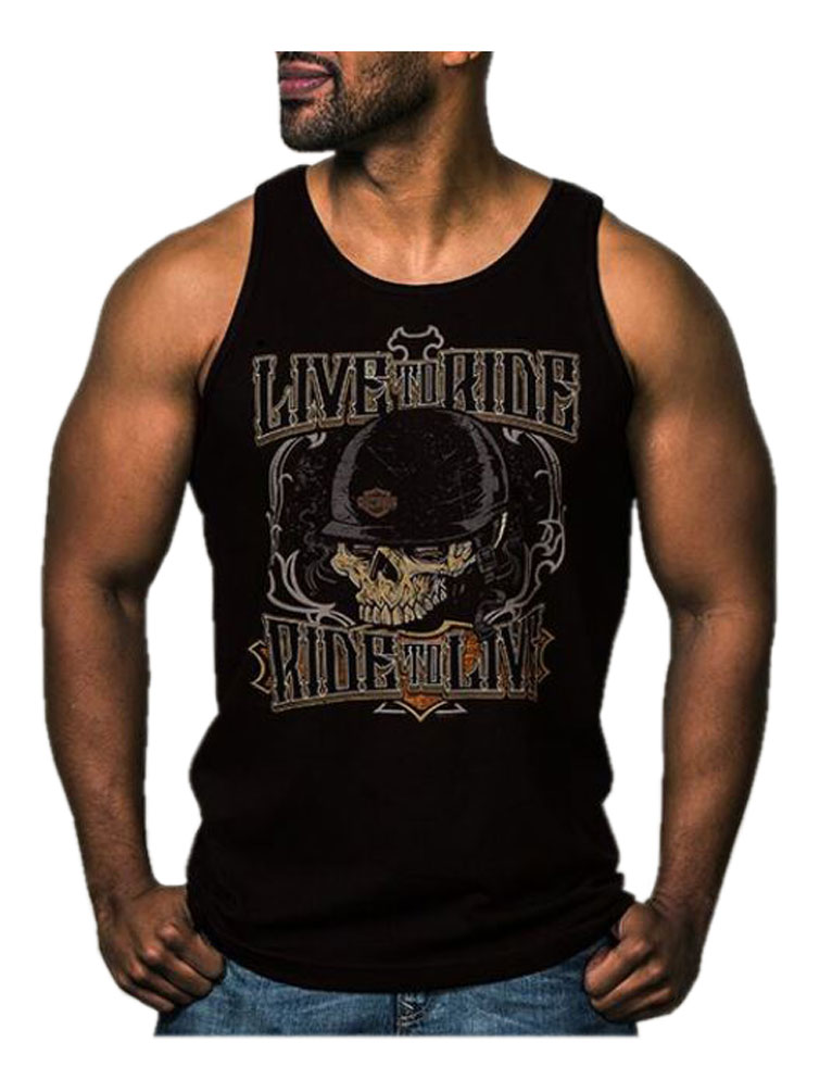 Harley-Davidson Men's Vintage Lid Biker Skull Sleeveless Muscle Tee, Black - Wisconsin Harley-Davidson