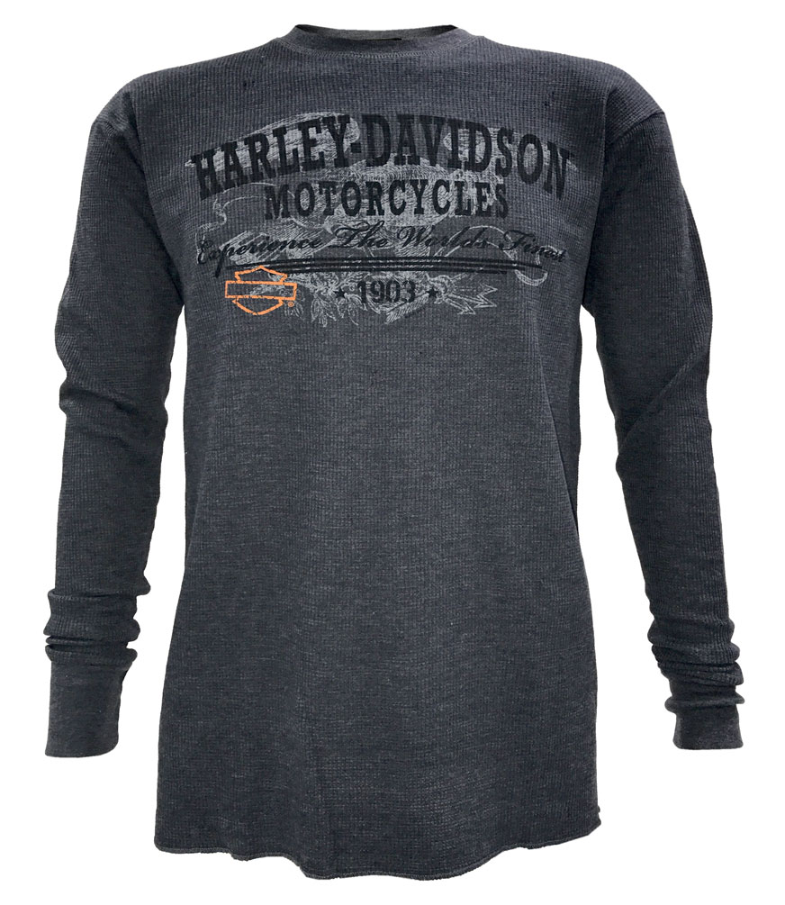 Harley-Davidson Men's Ancestry Thermal Crew Neck Long Sleeve Shirt, Indigo Blue - Wisconsin Harley-Davidson