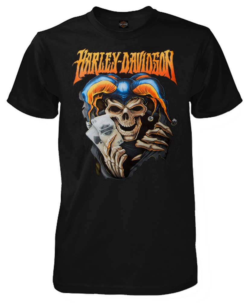 Harley-Davidson Men's Harlequin Joker Skull Short Sleeve T-Shirt, Solid Black - Wisconsin Harley-Davidson