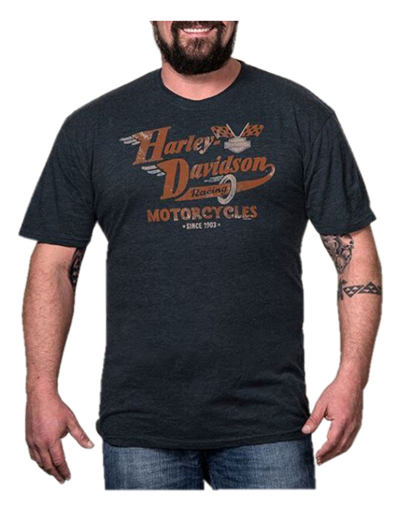Harley-Davidson Men's Vintage Speed Racing Short Sleeve T-Shirt, Navy Blue - Wisconsin Harley-Davidson
