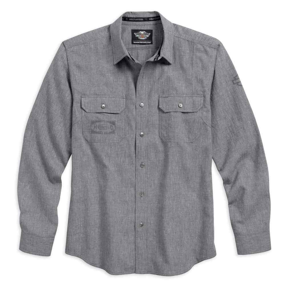 Harley-Davidson Men's Textured Arched Yoke Long Sleeve Woven Shirt 96500-17VM - Wisconsin Harley-Davidson