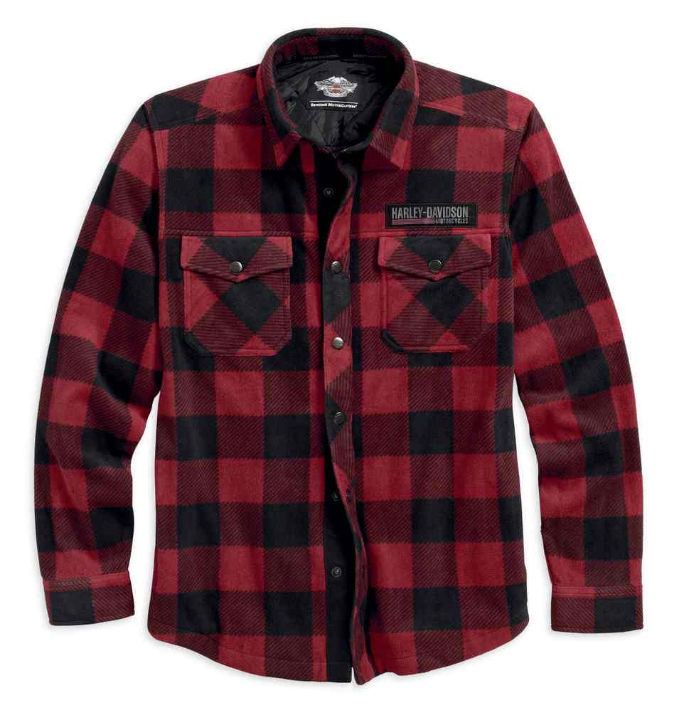 Harley-Davidson Men's H-D Plaid Fleece Shirt Jacket, Red & Black 96502-17VM - Wisconsin Harley-Davidson