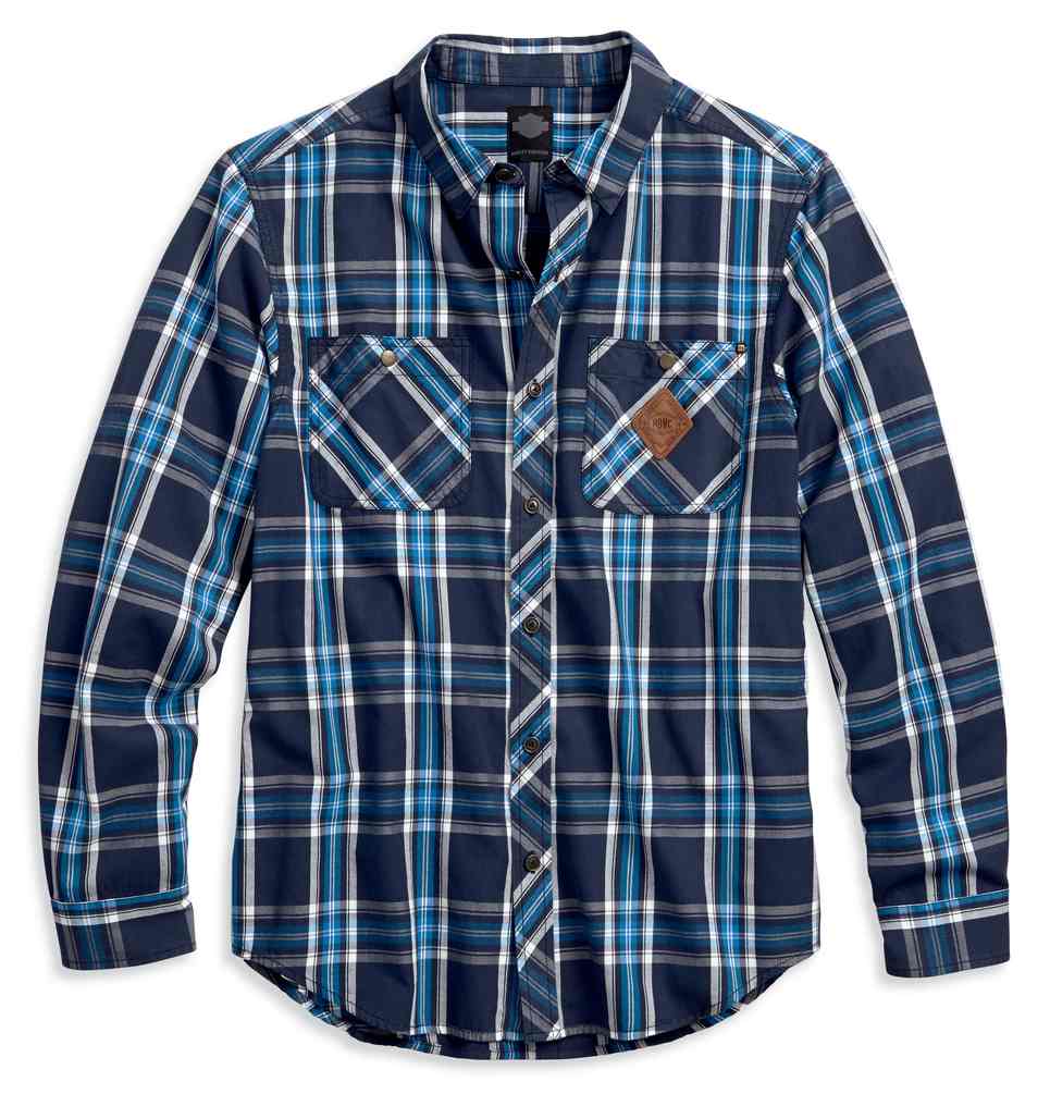 Harley-Davidson Men's Black Label Plaid Button Front Shirt, Blue 99038-17VM - Wisconsin Harley-Davidson