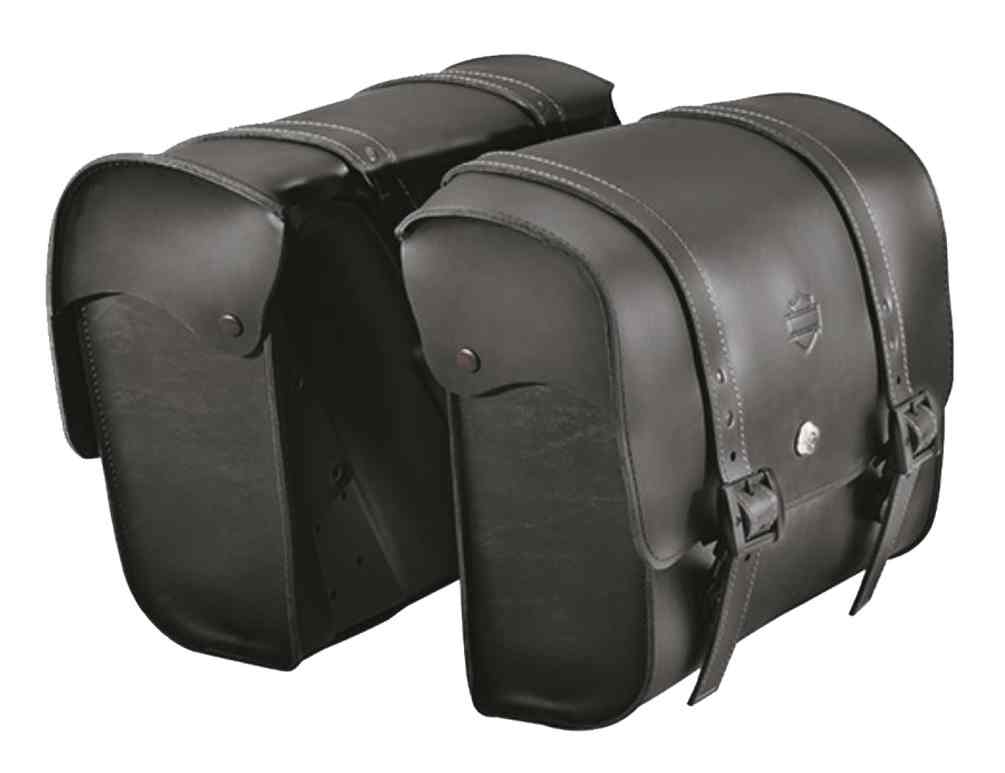 black leather saddlebags