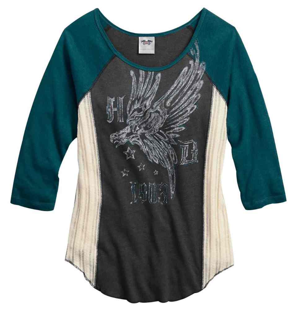 Harley-Davidson Women's Colorblocked 3/4 Sleeve Raglan Top, Phantom 96052-17VW - Wisconsin Harley-Davidson