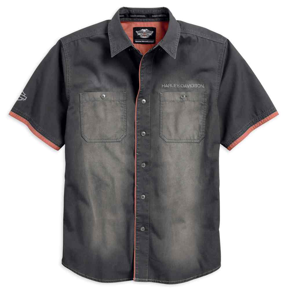 Harley-Davidson Men's Contrast Accent Distressed Woven Shirt, Asphalt 96515-17VM - Wisconsin Harley-Davidson