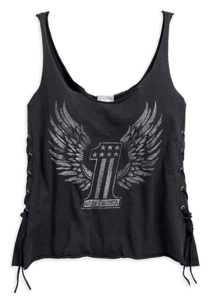 Harley-Davidson Women's Distressed Side Lace Sleeveless Tank, Black 96086-17VW - Wisconsin Harley-Davidson