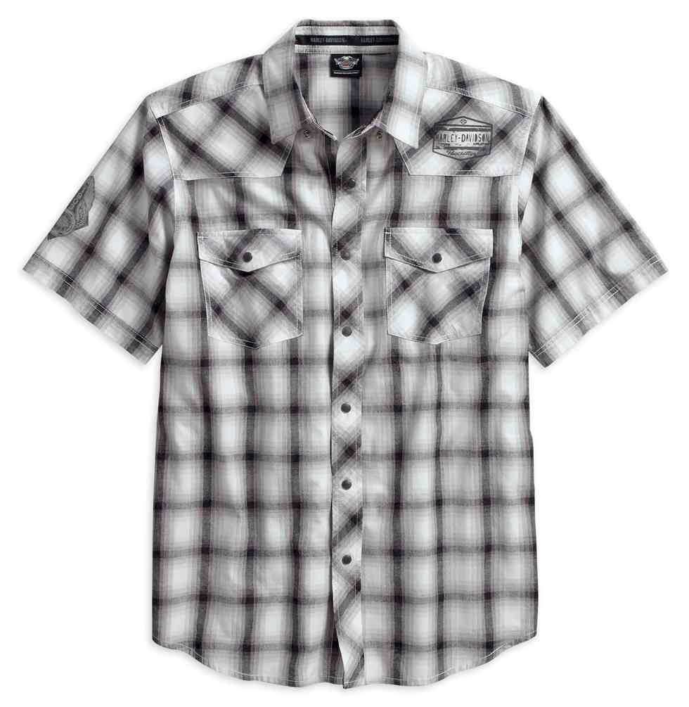 Harley-Davidson Men's Allover Washed Plaid Short Sleeve Woven Shirt 96512-17VM - Wisconsin Harley-Davidson