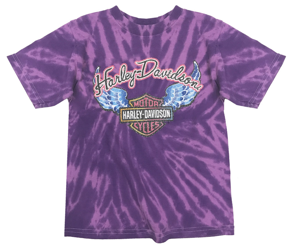 Harley-Davidson Little Girls' Glitter Wings Swirl Tie-Dye Tee, Purple 1520731 - Wisconsin Harley-Davidson